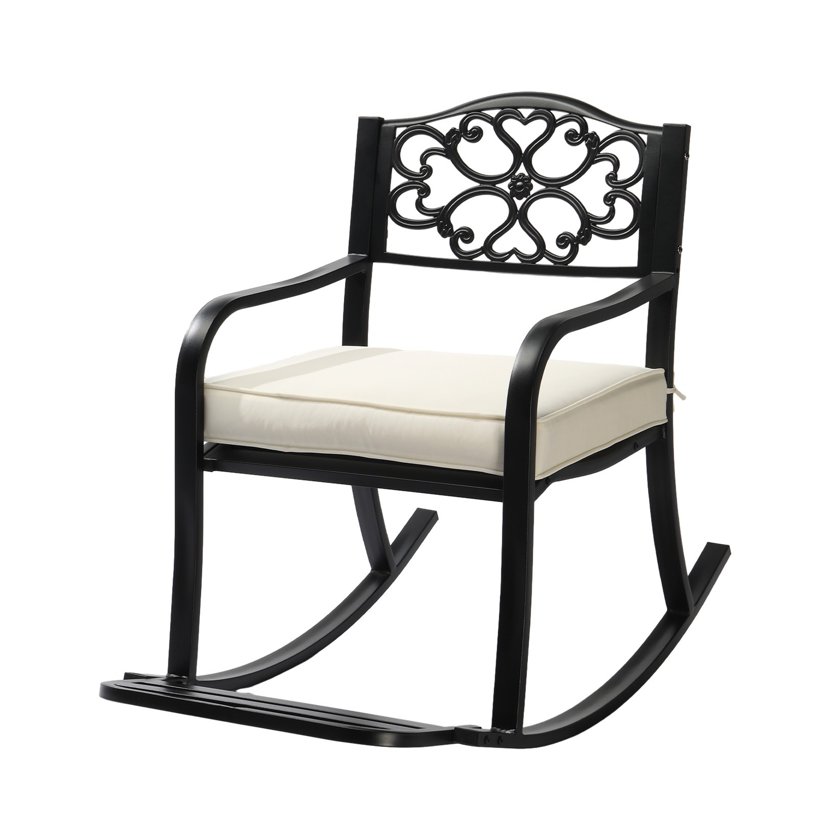 Metal Outdoor Rocking Chair w/ Cushion & Footrest, Weatherproof Patio Bench