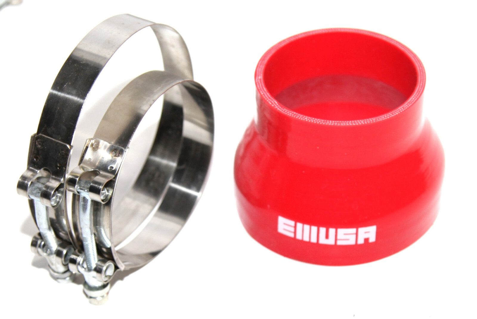 Universal RED 4PLY 1x Straight 3.5"-4.0"ID Silicone+ 2xStainles Steel T-clamp