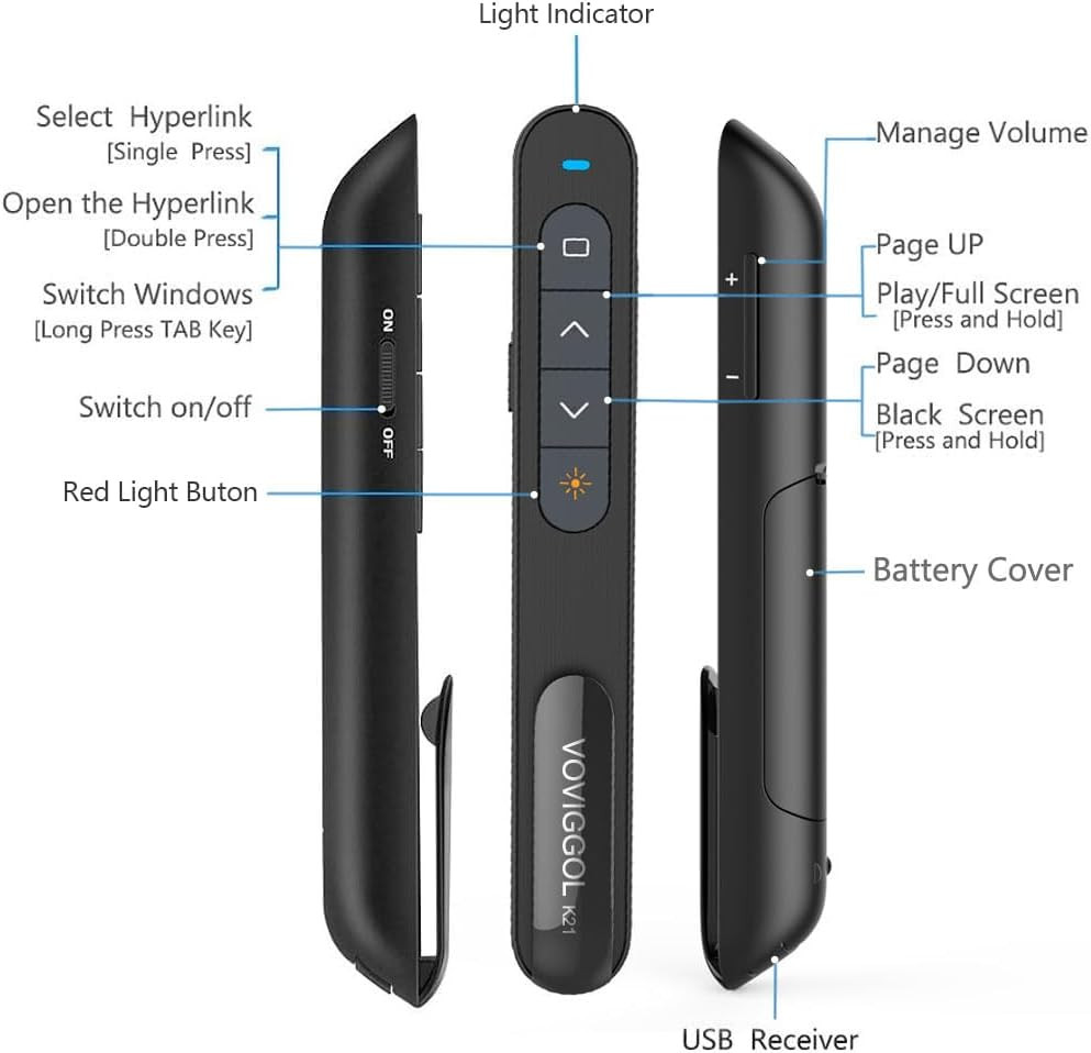 VOVIGGOL Usb/Type-C 2 in 1 Presentation Clicker for Powerpoint, Hyperlink Volume
