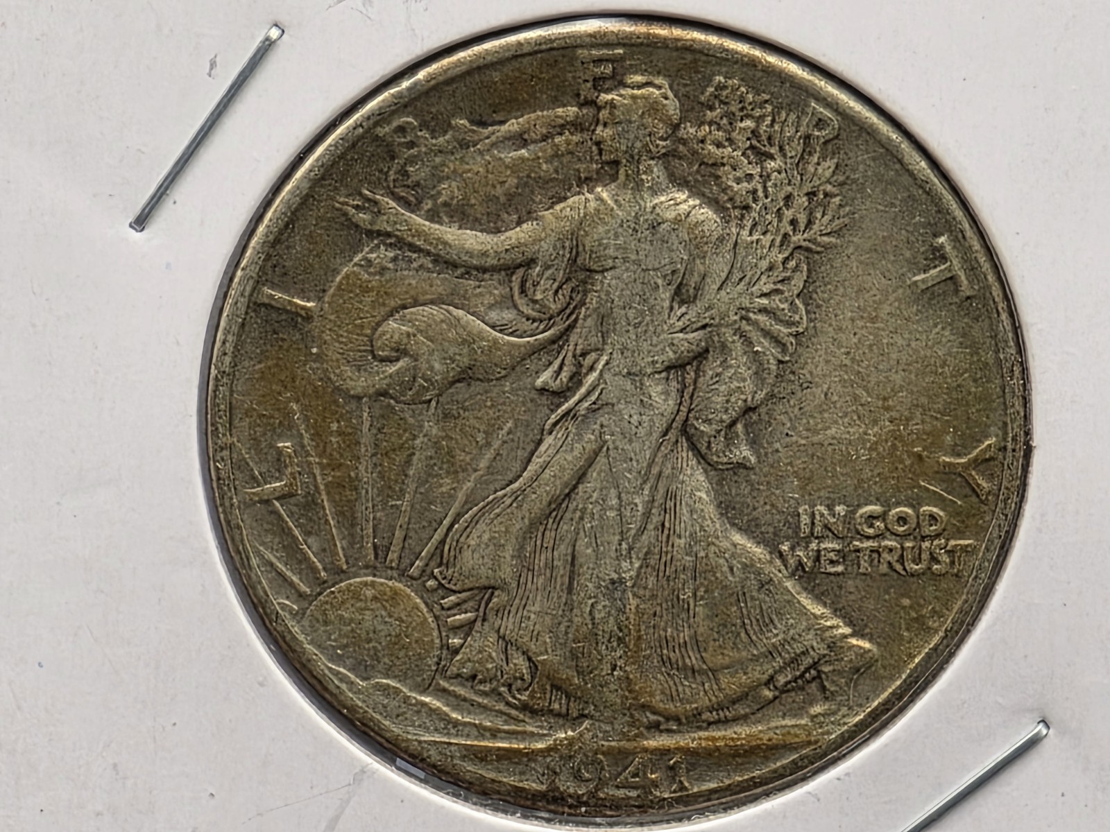 1941 Walking Liberty Half Dollar 90% Silver High Grade XF/AU Golden Rim Toning
