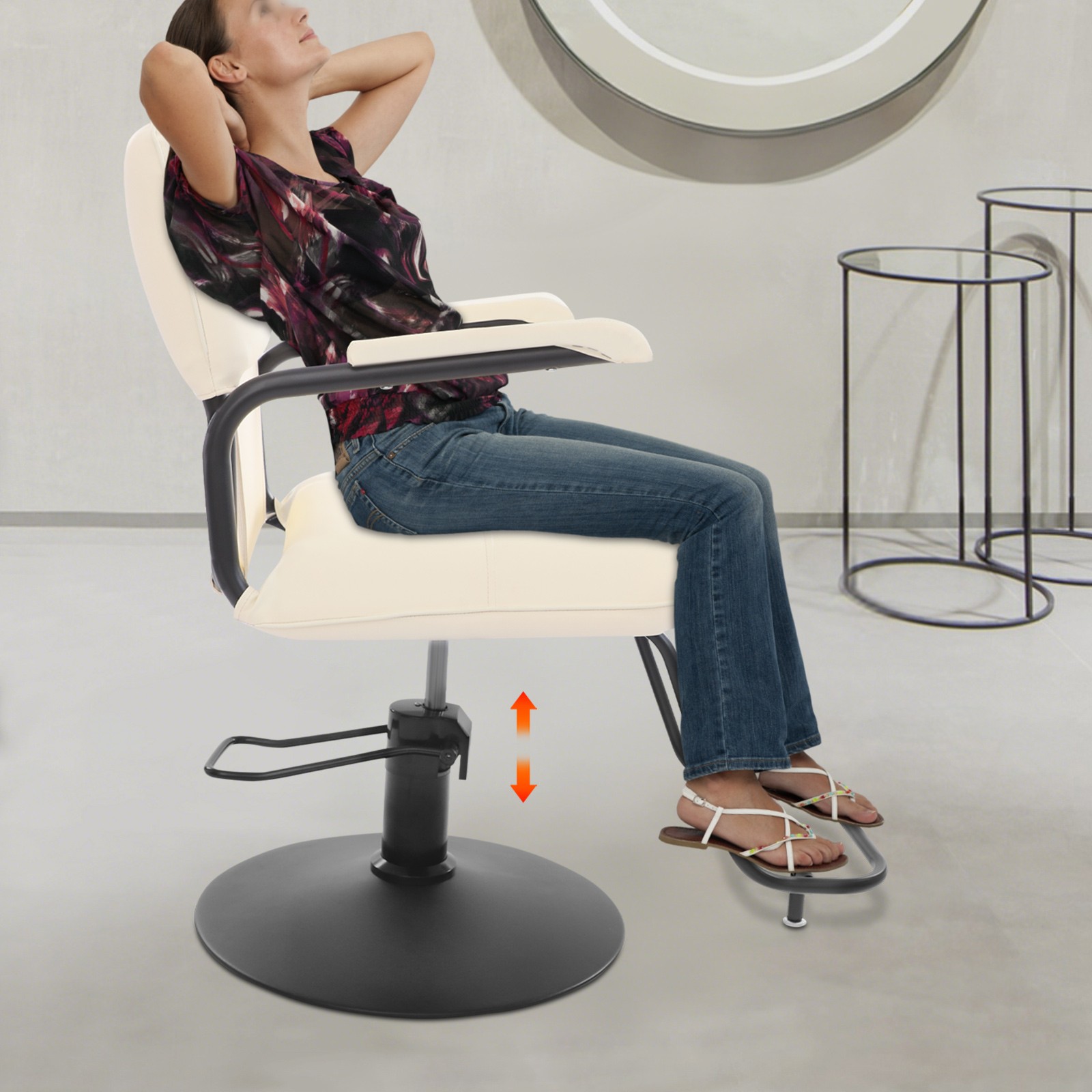 Salon Styling Chair, 360° Swivel Barber Chair, Adjustable Beauty Chair -white