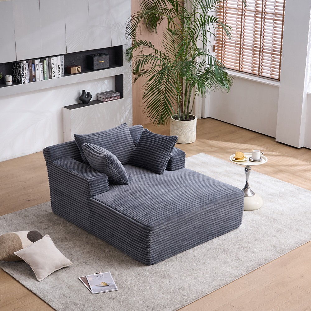 Longue Chair W/Throw Pillows & Armrests Grey For Living Room