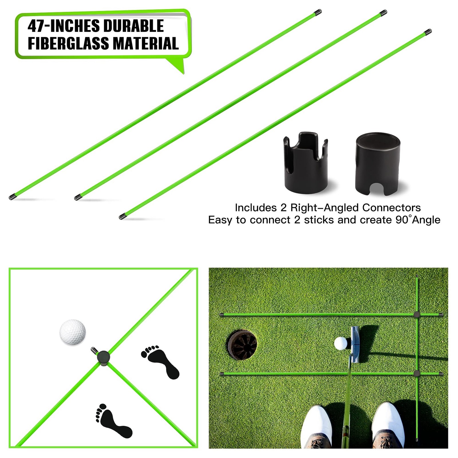 Golf Alignment Sticks - Upgraded 48" Training Aid 3 Pack for Aiming, Putting,...