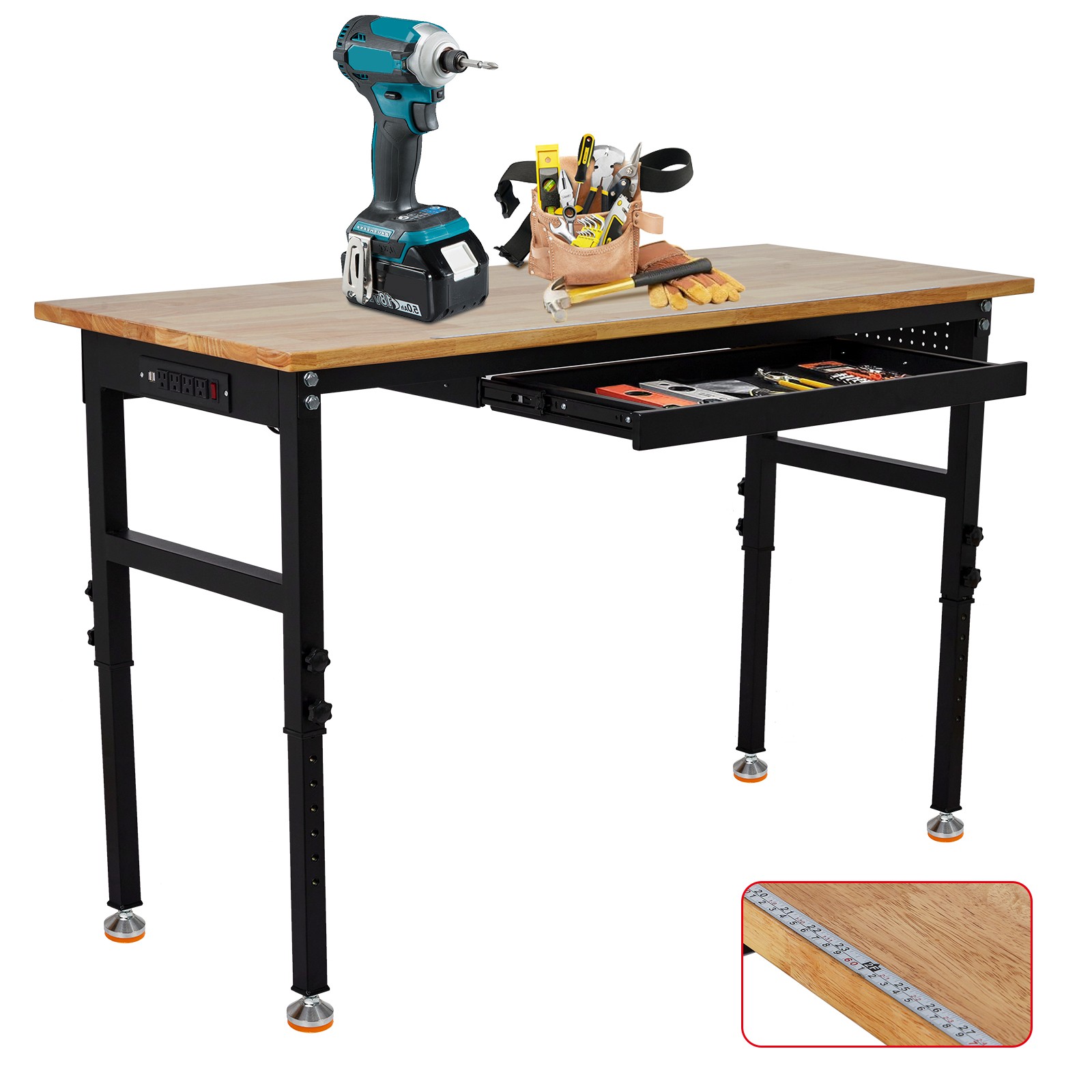 GARVEE 60" x 24" Work Bench with Power Outlet, Scales, Drawer, Adjustable