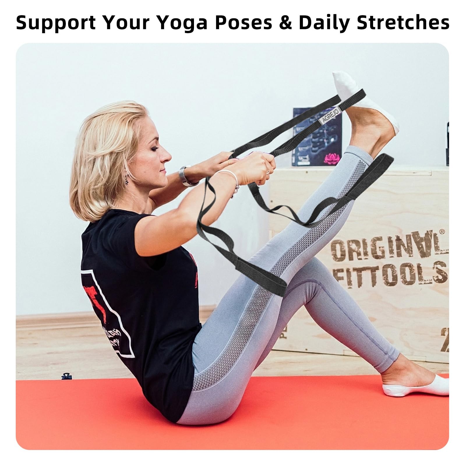 AGREJO Stretching Strap Yoga Strap Physical Therapy for Home Workout, 10 Loops N