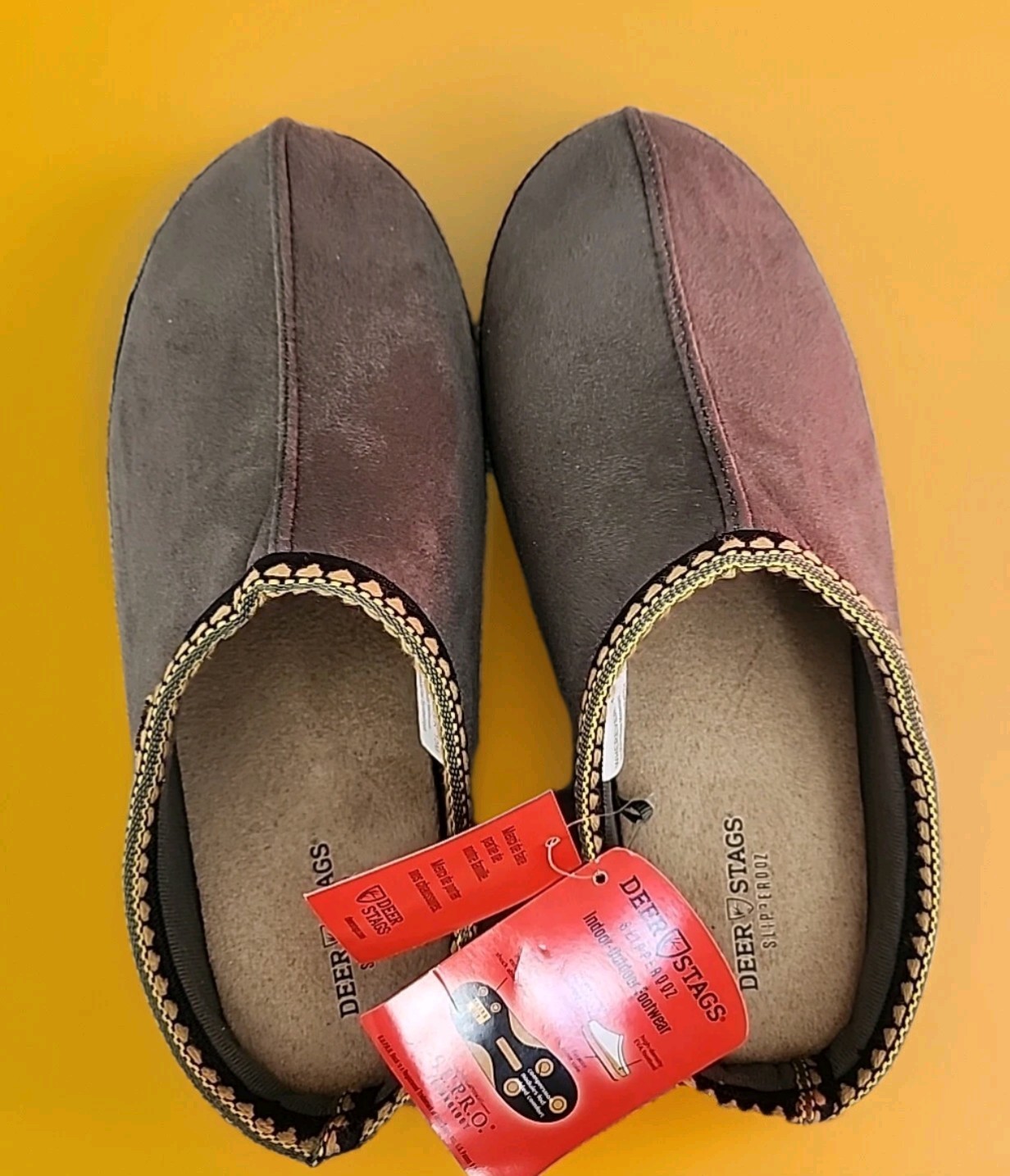Deer Stags SLIPPEROOZ Mens Nordic Round Toe Gray Faux Fur Slippers Shoes 10M NWT