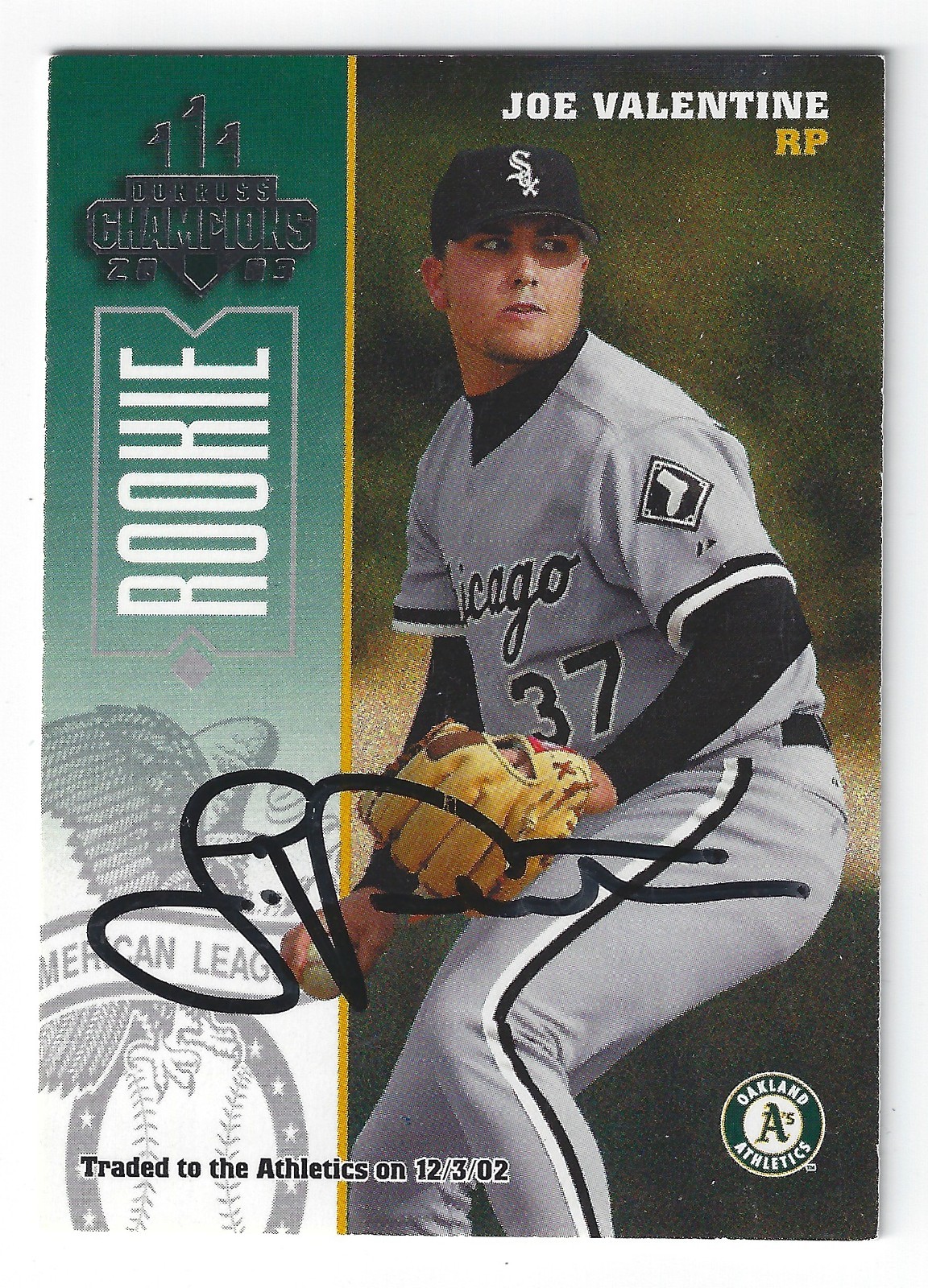 JOE VALENTINE CHICAGO WHITE SOX SIGNED 2003 ROOKIE BASEBALL CARD CINCINNATI REDS