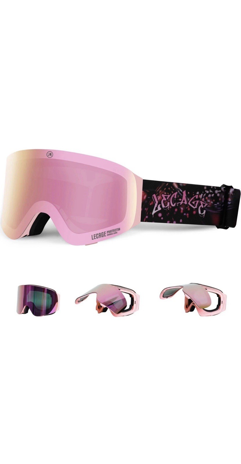LECAGE Frameless Flip-Up Ski Goggles Anti-Fog UV400 Snowboarding for Men & Women