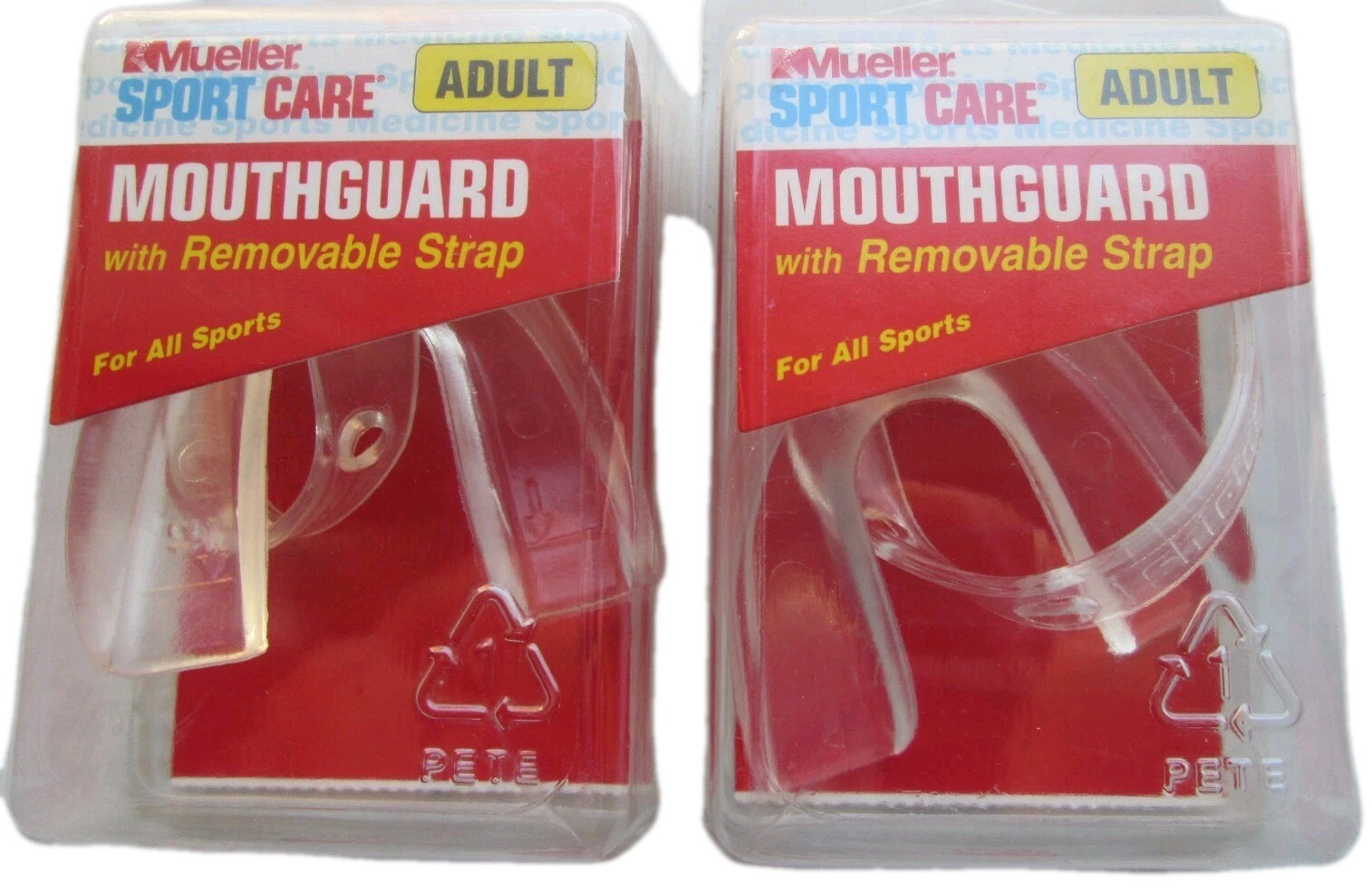 2 MUELLER SPORT CARE MOUTHGUARDS REMOVABLE STRAPS ALL SPORTS ADULT FREE SHIPPING