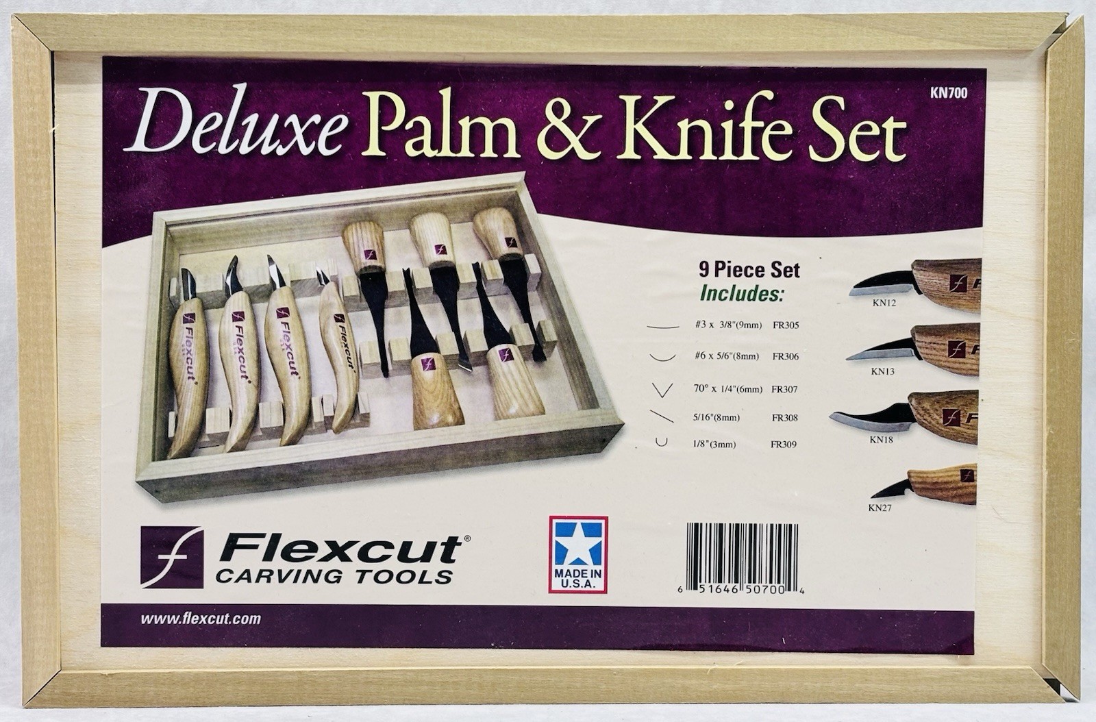 Flexcut KN700 Deluxe Palm Knife Set 9pc Wood Carving Tools USA Case