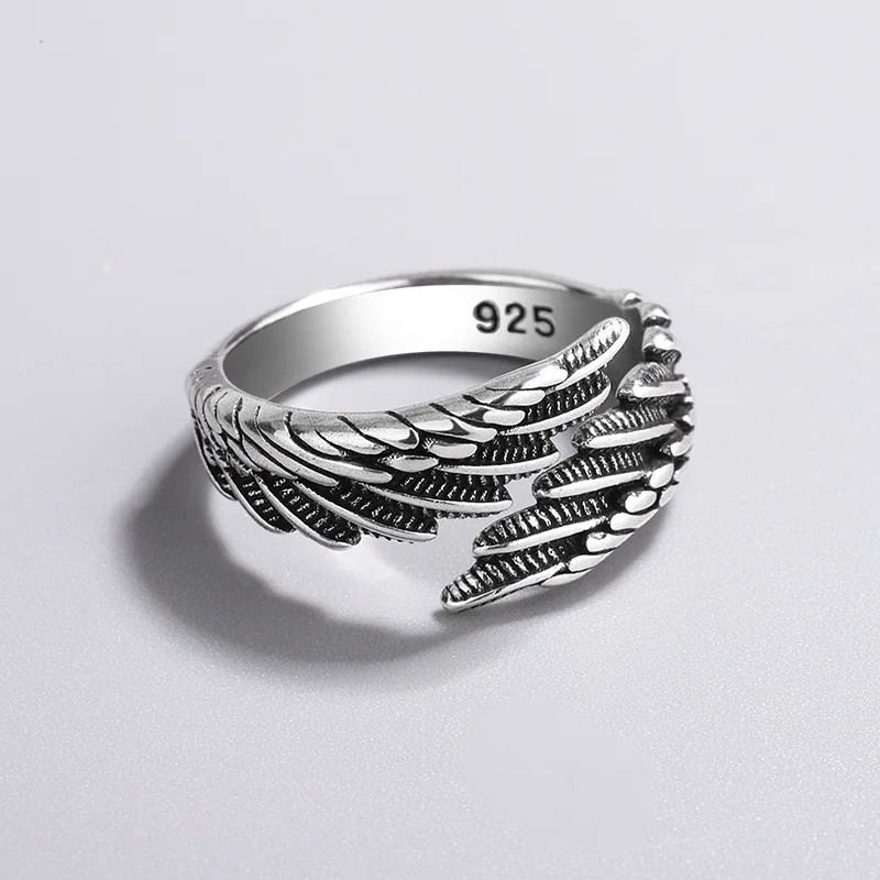1 Pcs of 925 Sterling Silver Angel Wing Feather Adjustable Ring Wedding Jewelry!