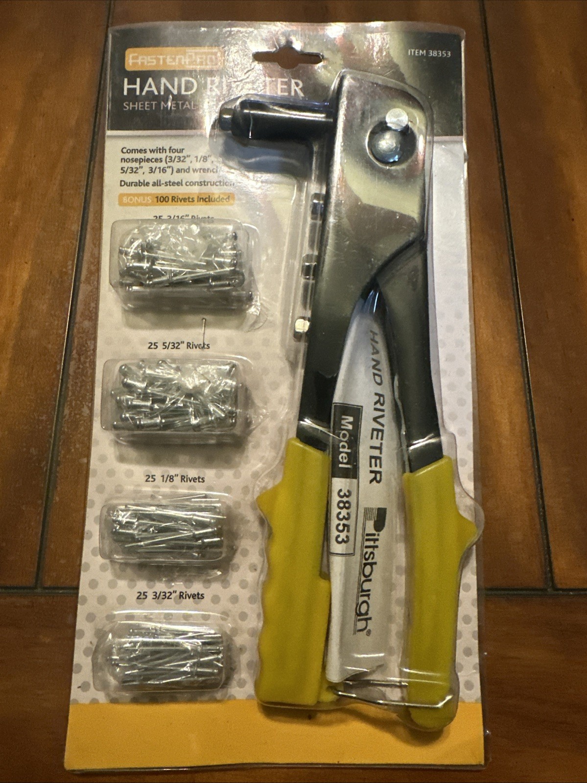 FastenPro Hand Riveter with 4 sizes Rivets - sheet metal leather plastic