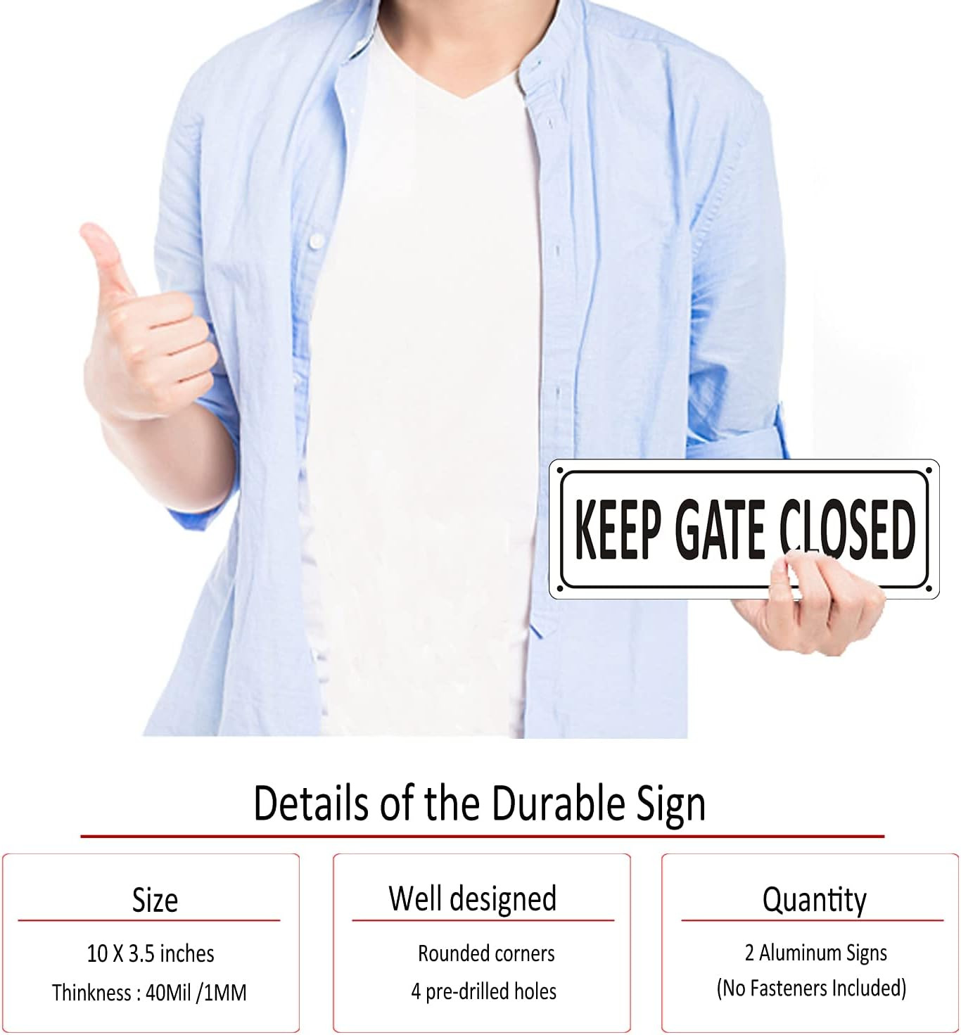 Keep Gate Closed Sign for Fence, (2 Pack) Metal Close Gate Signs, 10" x 3.5" ...