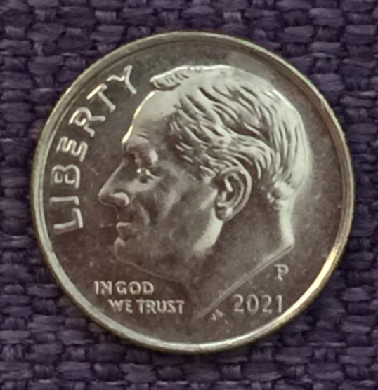 2021 P Roosevelt dime, actual coin in picture  free S/H