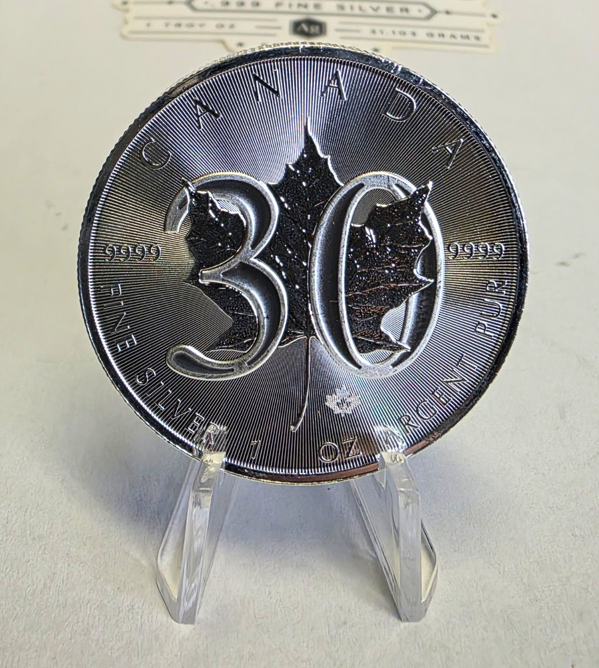 2018 Canada $5 30th Anniversary Silver Maple Leaf 1 oz .9999 BU Privy Mark RCM