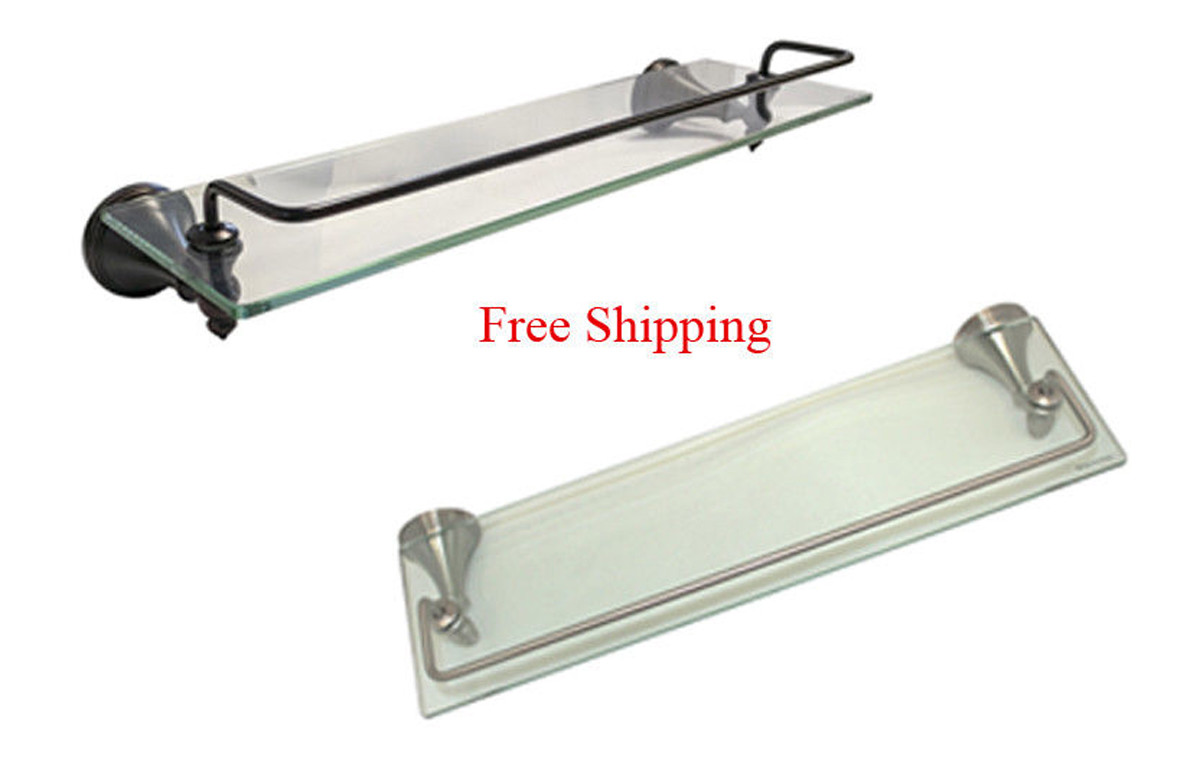 House Guard Hardware Satin Nickel Bathroom Accessories 18" x 6" Glass Shelf Bath