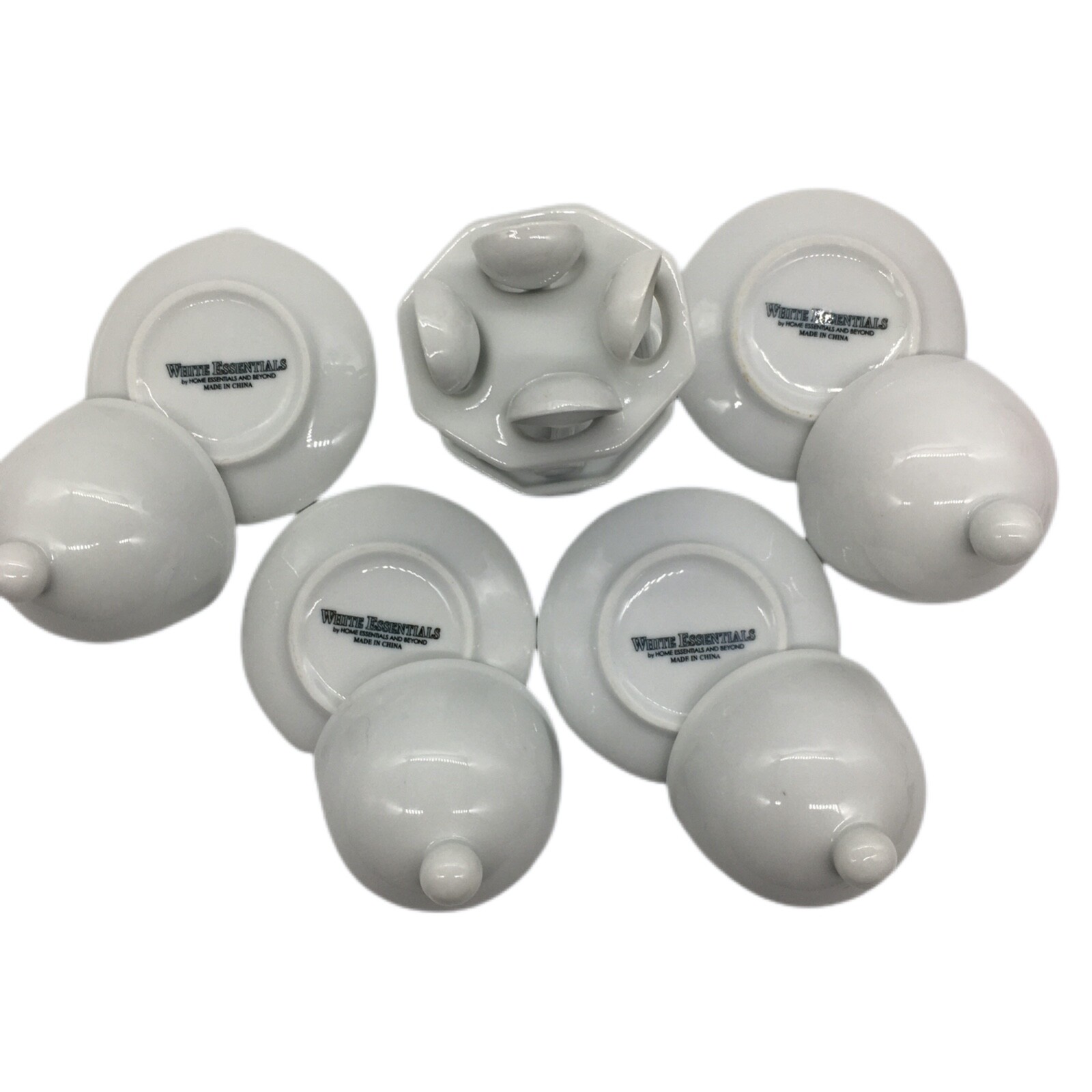White Essentials Condiment Covered Serving Dish Spoon Set Farmhouse Cottage Core