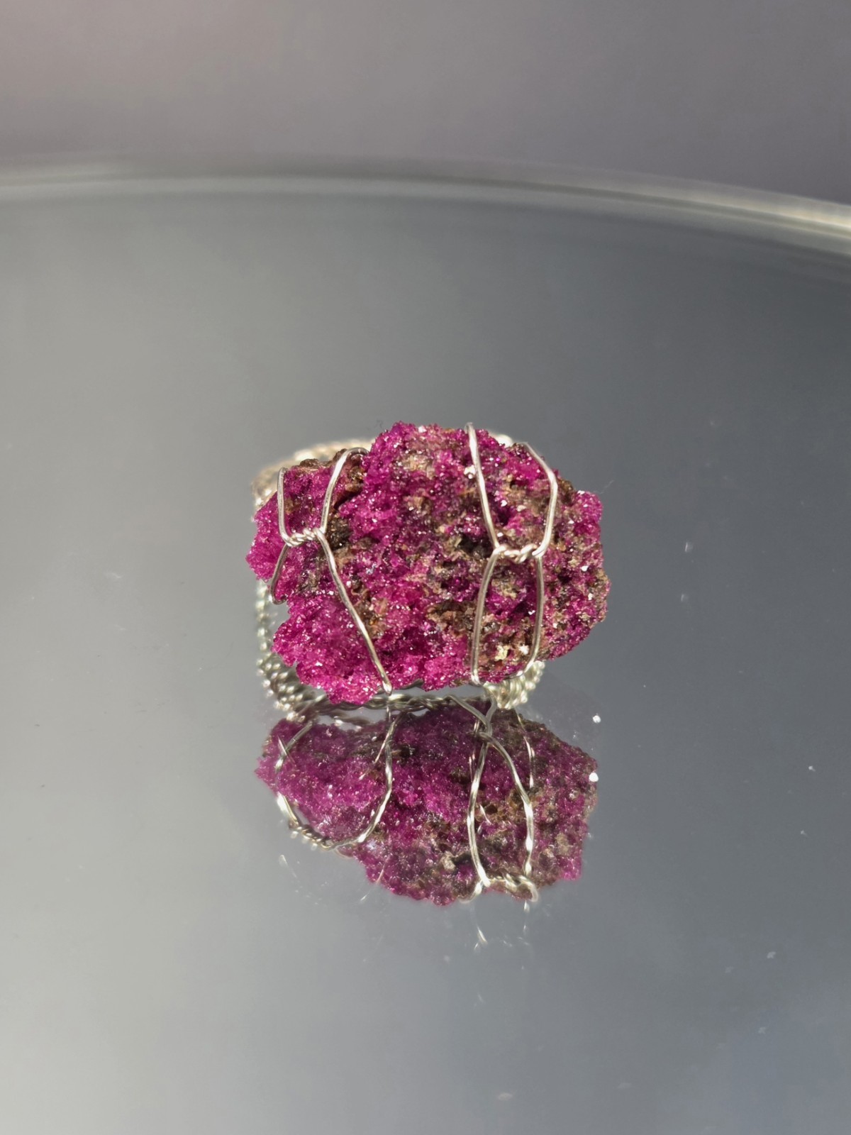 Genuine Handcrafted 999 Fine Silver Wirewrapped Ring With Rough Ruby Corundum