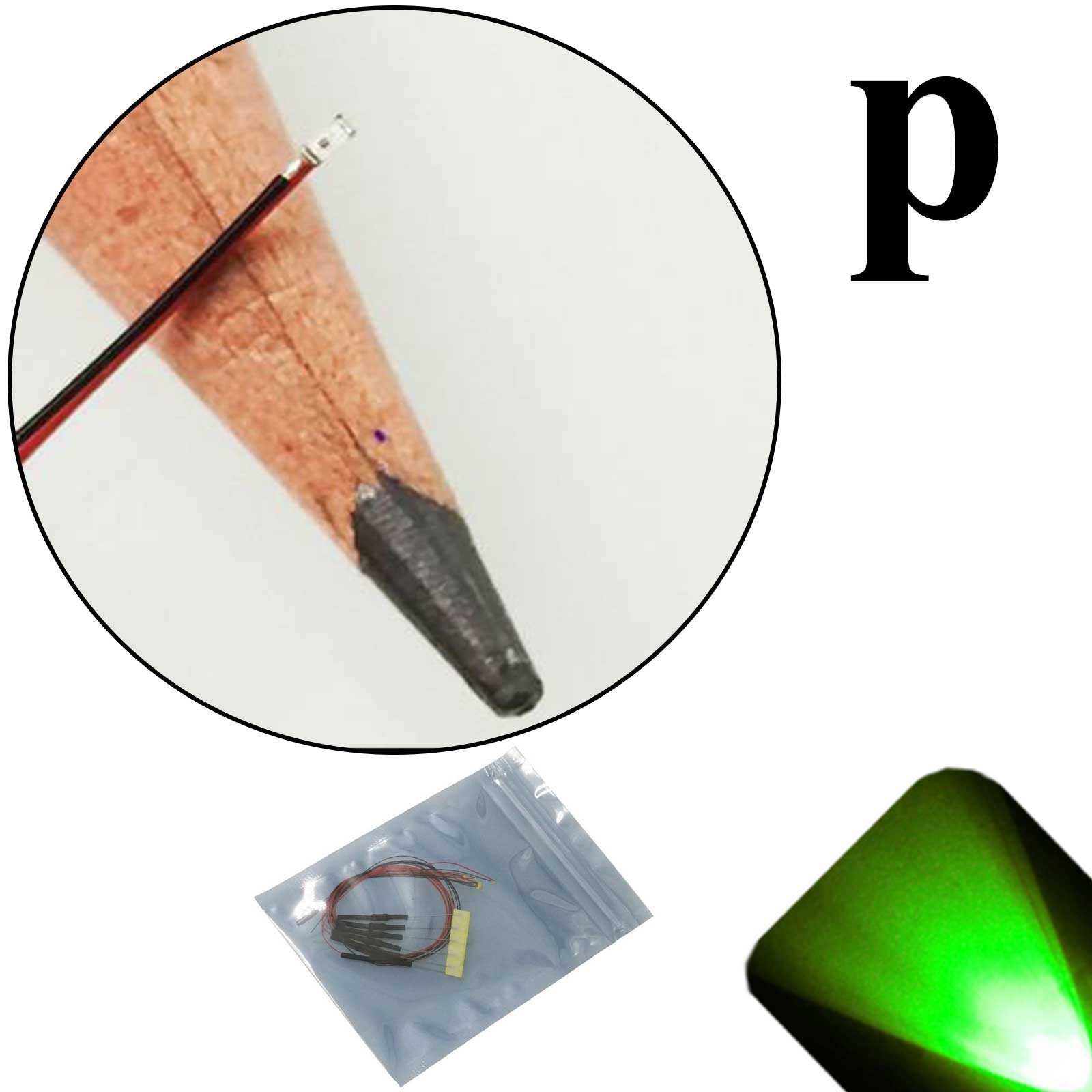 20 x 12v 0402 1005 Pure Green Pico SMD LED Pre-Wired Light Soldered Leads 9v 5v