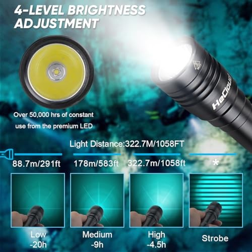 3000LM Scuba Diving Flashlight with Rechargeable Dive Light Underwater 1 Pack
