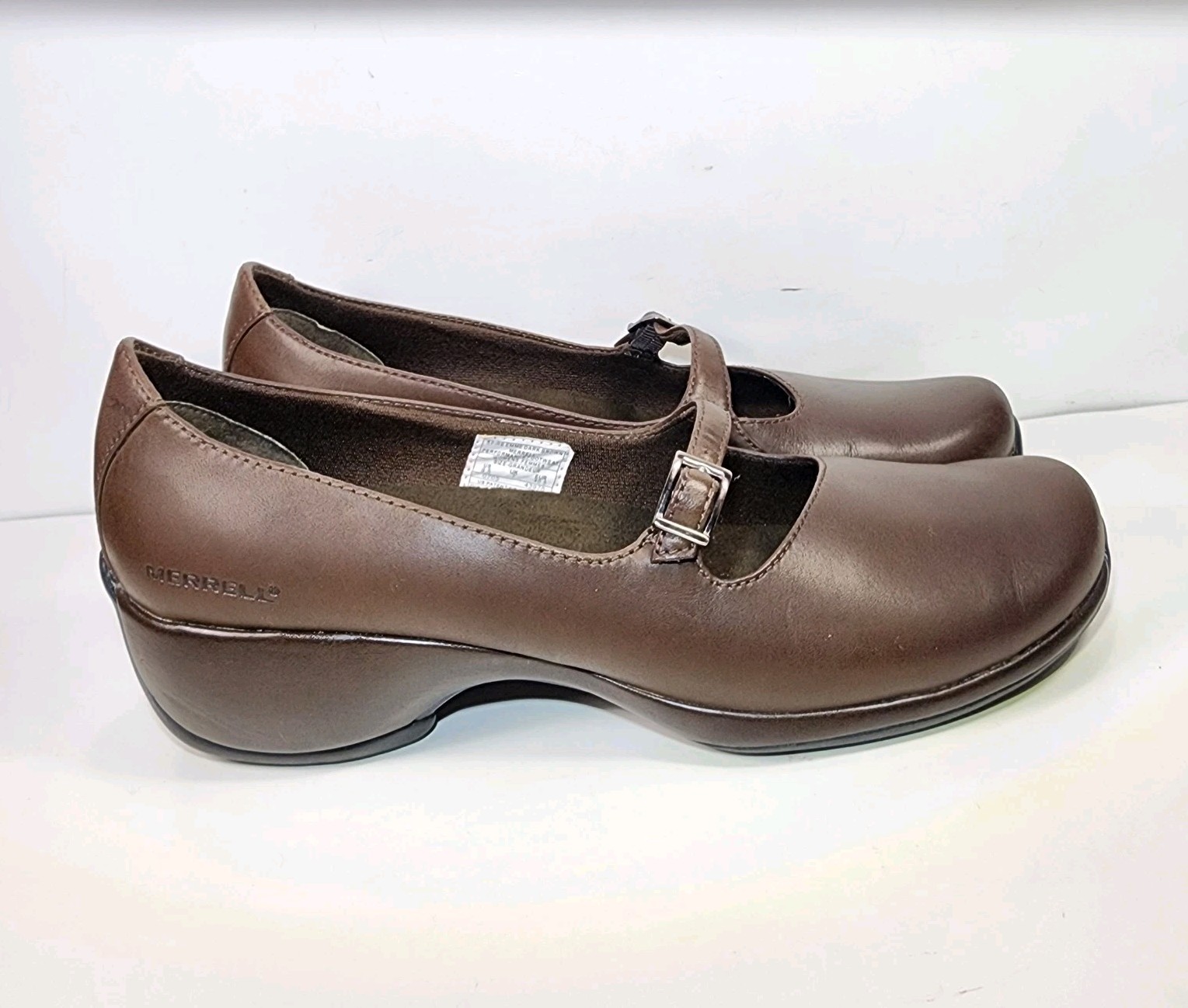Merrell Spire Emme Brown Leather Mary Jane Womens 9.5 Comfort Shoes Q-Form EUC