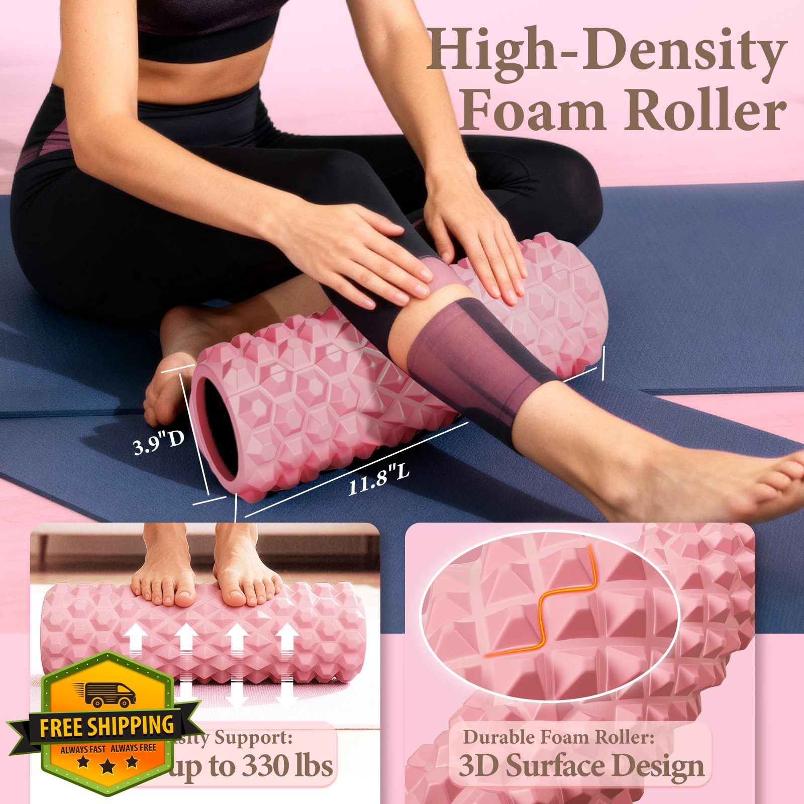 LZCDUDU Pilates Ring Kit Pink 14" Foam Roller
