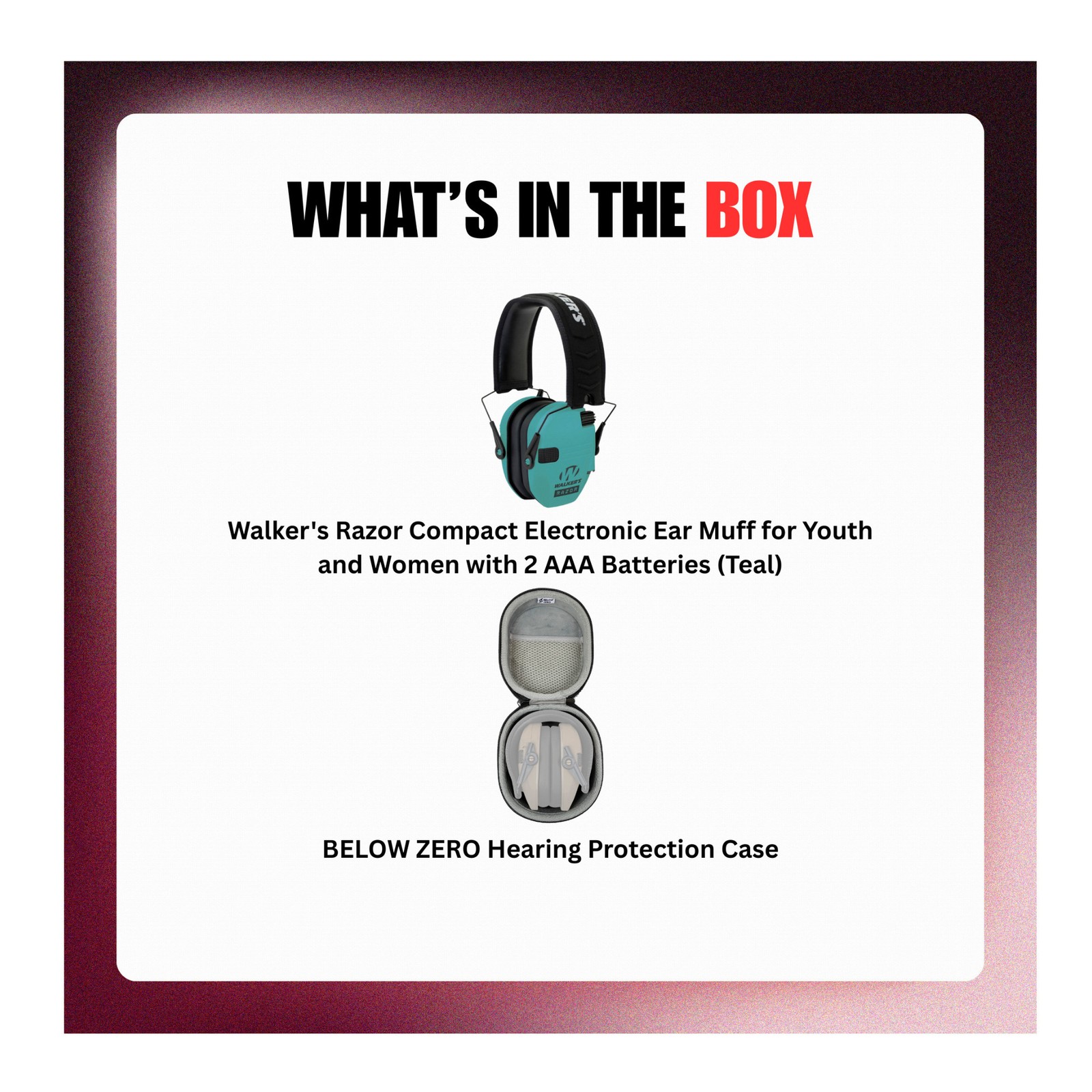 Walker's Razor Compact Electronic Ear Muff (Teal) Bundle with Case (2 Items)