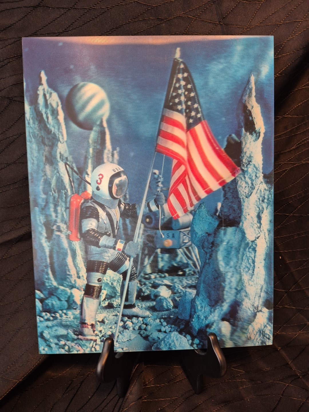 Vintage 1966 NASA 3D Lenticular Picture Astronaut Planting US Flag 10x13 Rare