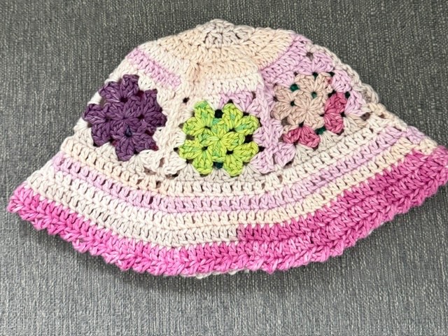 HANDMADE Crochet MOMMY AND ME Granny Square 100%COTTON YARN colorful Bucket Hat