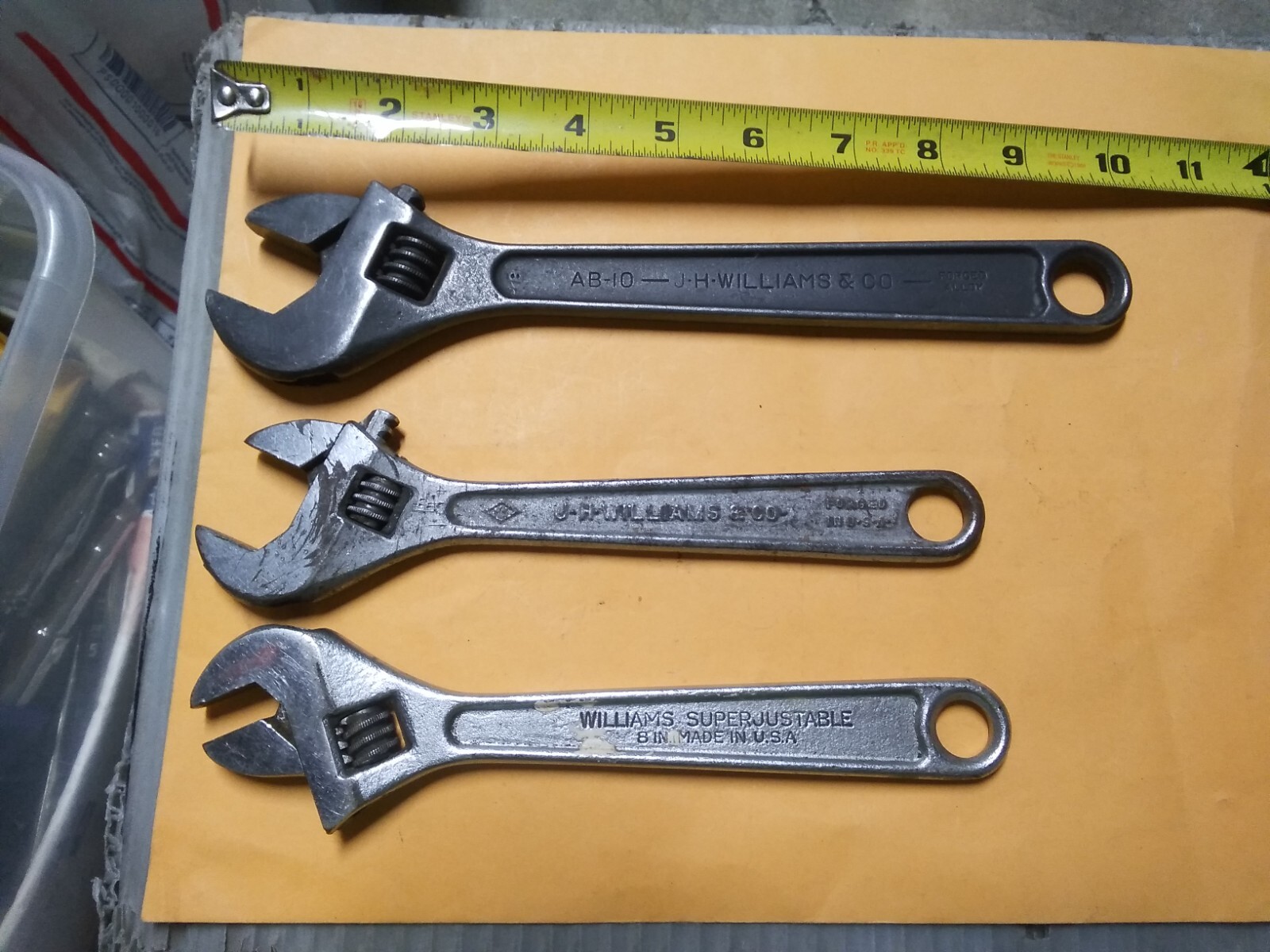 3 EA J.H. ARMSTRONG ADJUSTABLE WRENCHES : AB-10  & 2EA 8" SUPERADJUSTABLE NICE