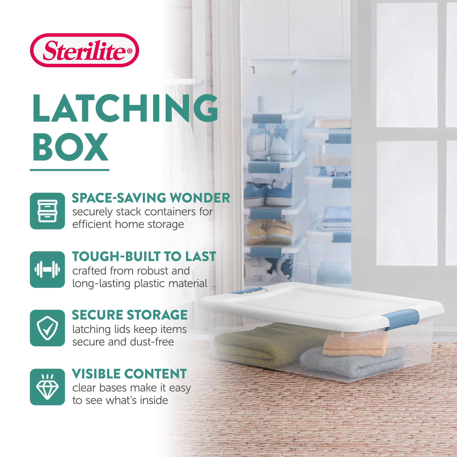 Sterilite 32 Qt Plastic Clear Stackable Latching Storage Box Container (12 Pack)
