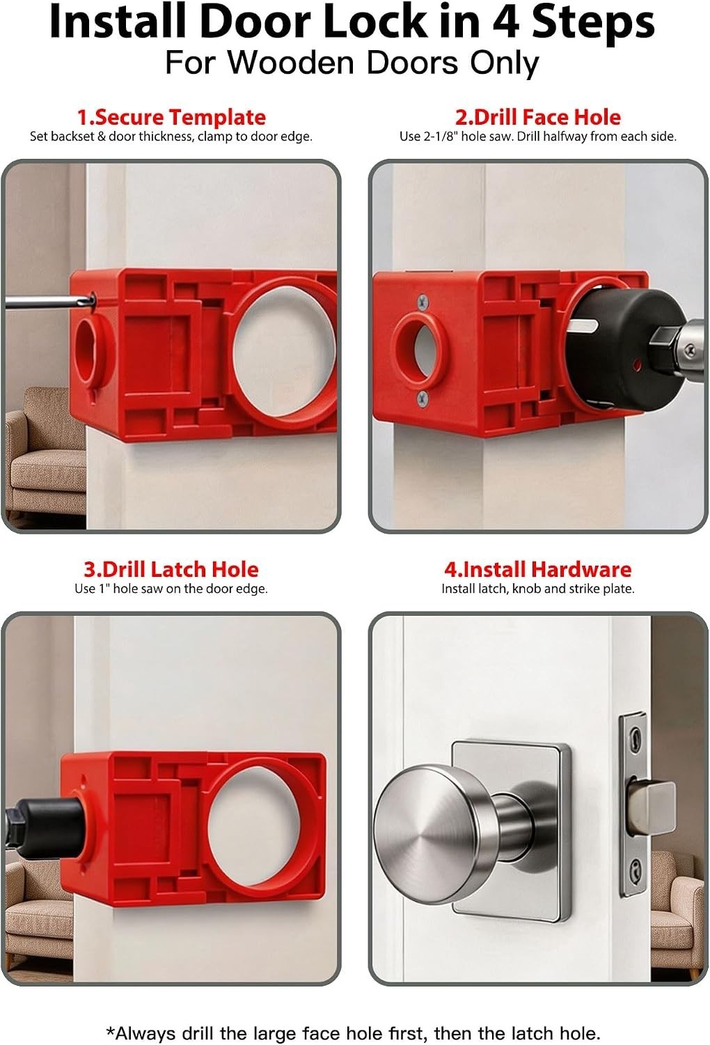Door Hinge Jig & Lock Hole Drilling Kit – Adjustable Aluminum Router Template...