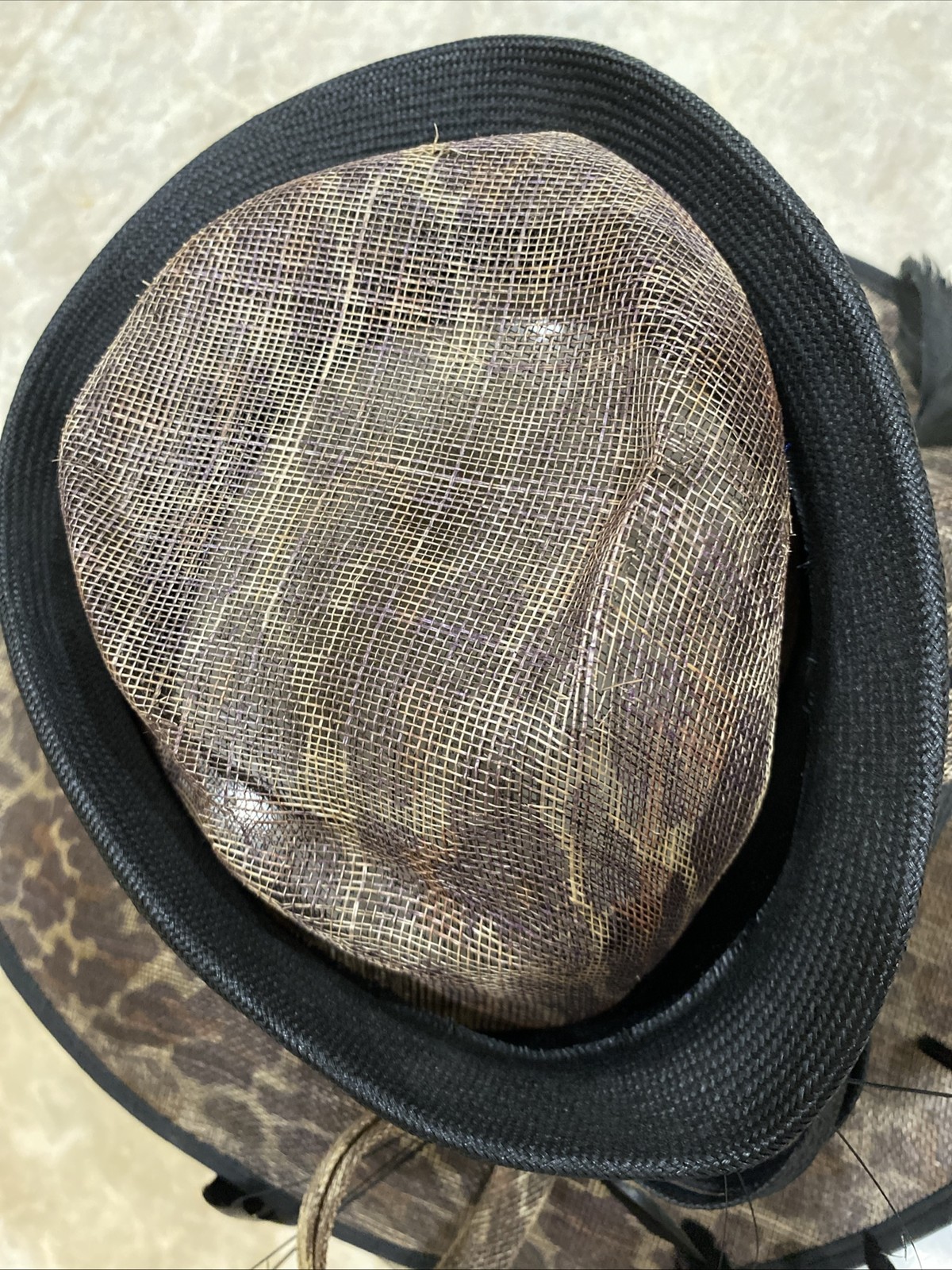 Uewellyn& Mitchell BROWN STRAW Hat Animal Print WIDE BRIM SPECIAL OCCASION