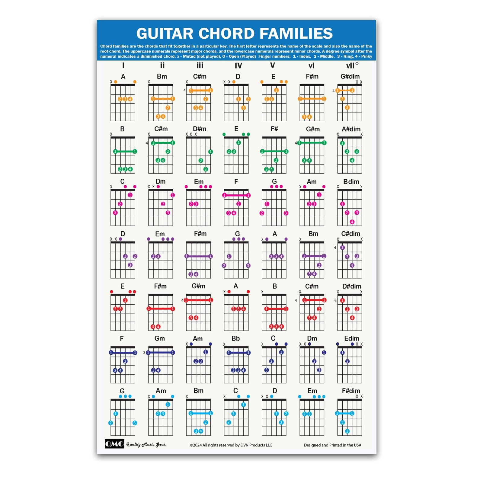 Guitar Chord Families Poster (11"x17"), Guitars Accessories, Laminated Guitar...