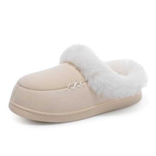 Women's Slippers Fuzzy Slip On Suede Indoor House Shoes Comfy Anti 8-9 White