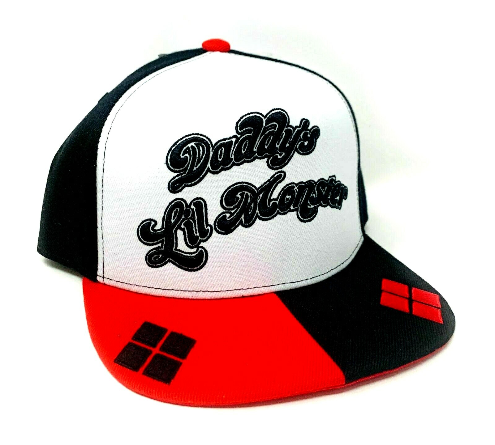 Harley Quinn Daddy's Lil Monster Embroidered Flat Brim Snapback Baseball Hat Cap