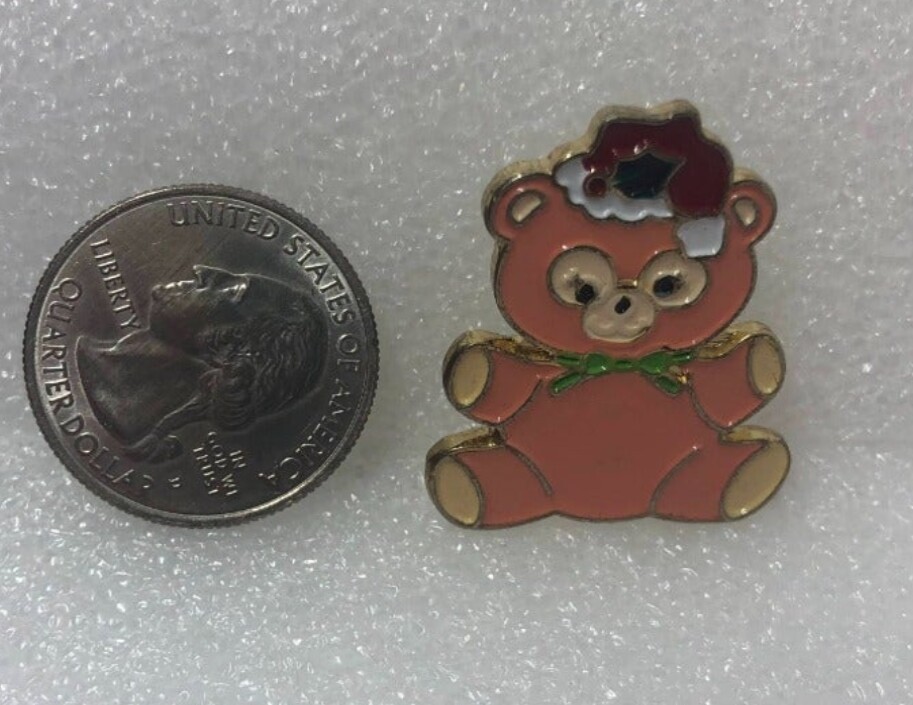 Pink Teddy Bear Wearing Santa Hat Pin
