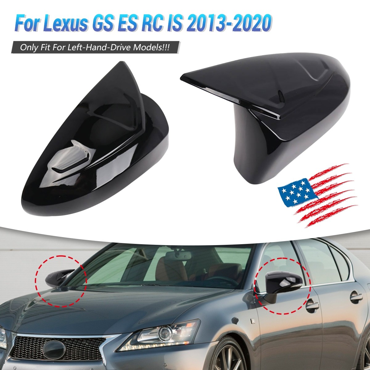 M Horn Side Mirror Cover Cap Gloss Black For Lexus ES300h ES350 CT200h 2013-2018