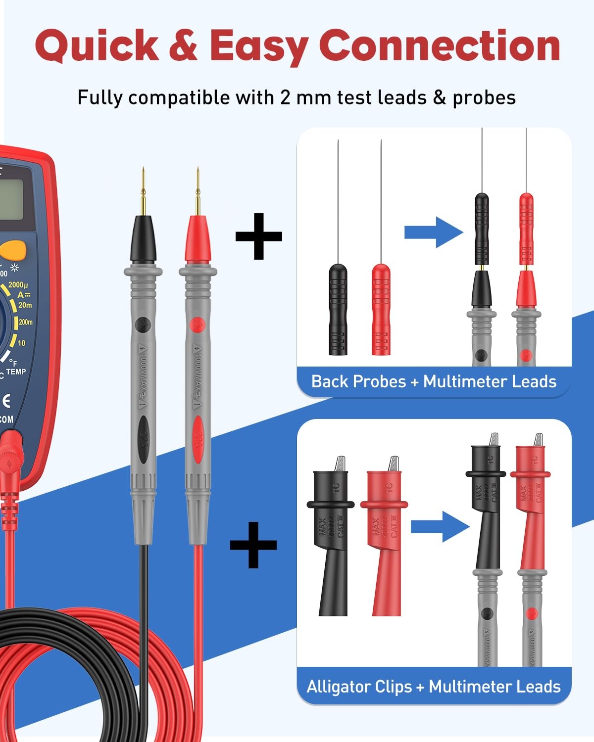 11PCS Multimeter Test Leads Kit with Back Probes Alligator Clips for Testing