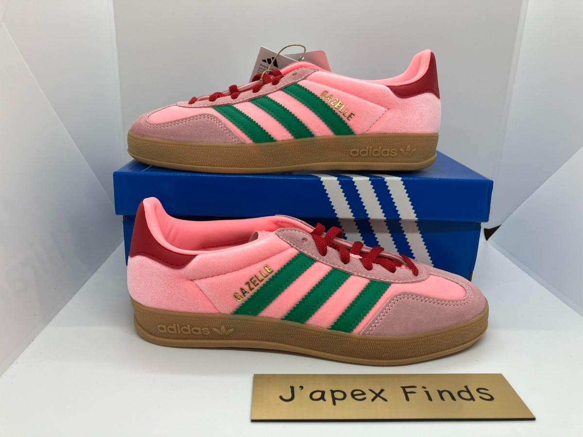 Adidas Gazelle JI2713 Pink Velvet Court Green Glow Pink Gum Women's Size