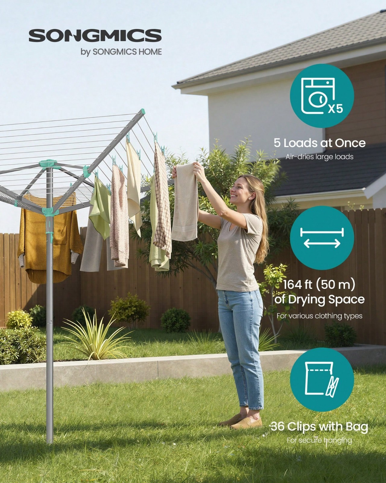 164FT Outdoor Rotary Clothesline Umbrella Drying Rack Foldable