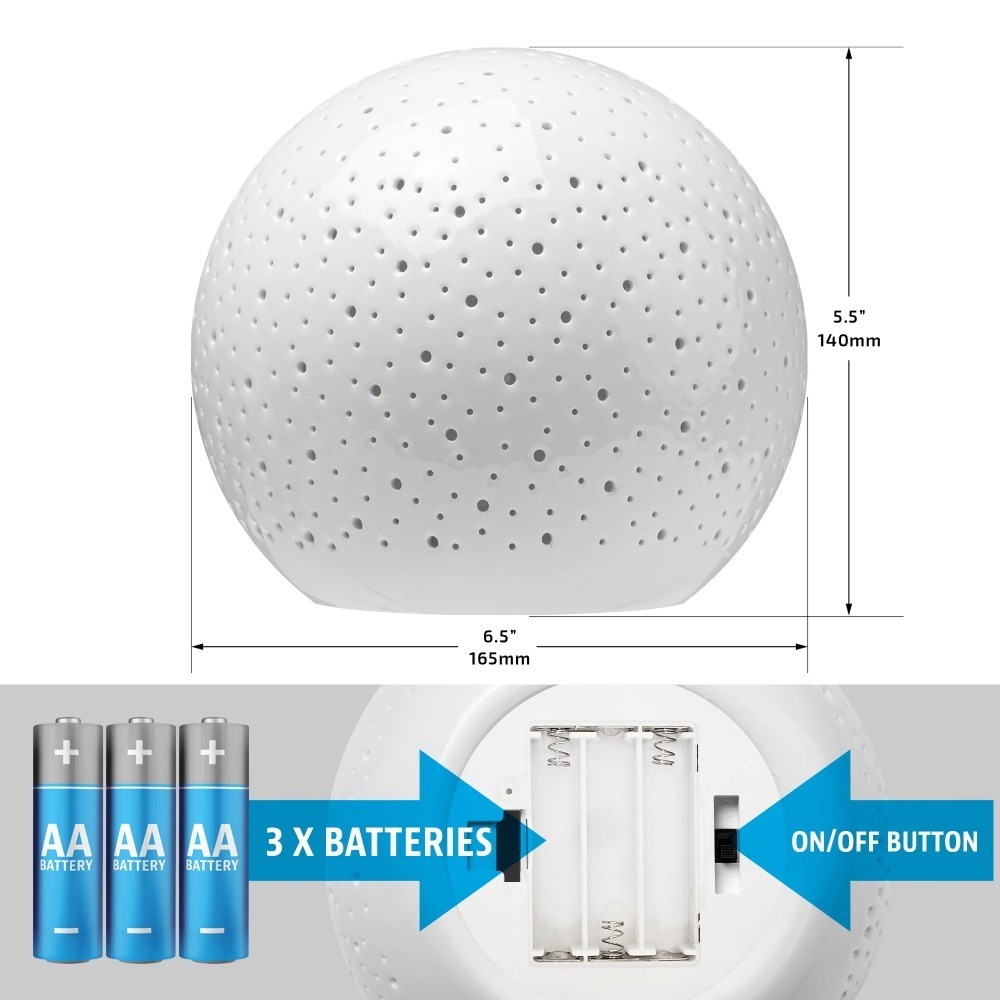 Battery Powered LED Ceramic Sphere Lamp with Holes Warm White Light