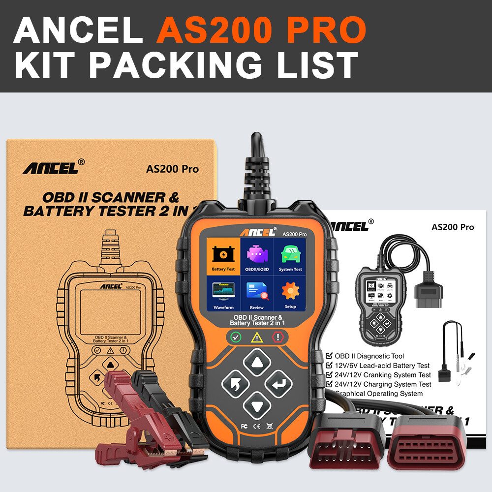 ANCEL AS200 Pro OBD2 Scanner Check Engine Code Reader Scan Tool 24V Battery Test