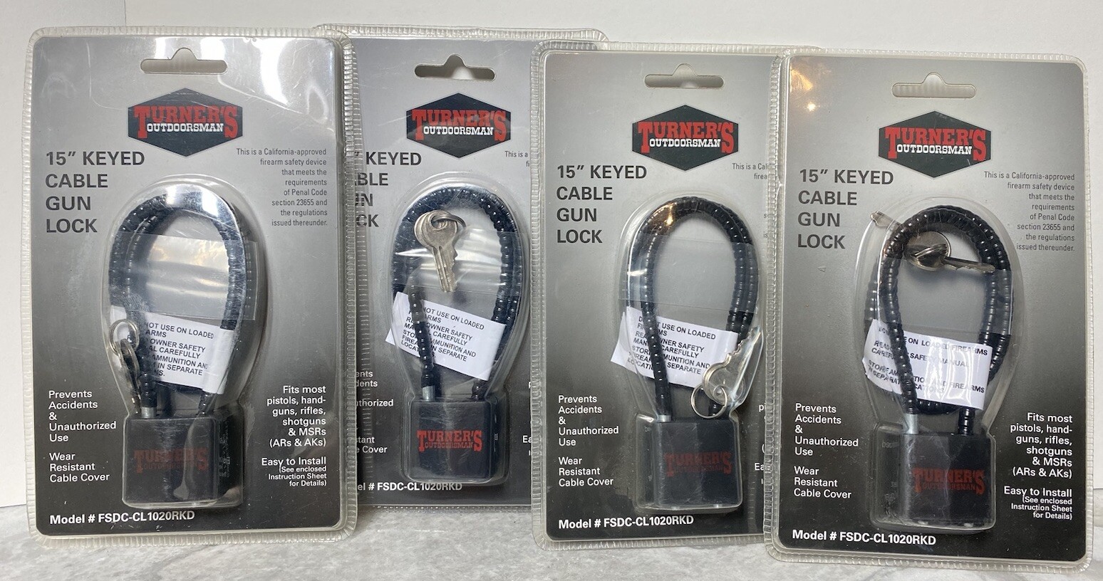4 Firearm Safety Devices DOJ-Approved Cable Gun Lock Black FSDC-CL1020RKD-FS!