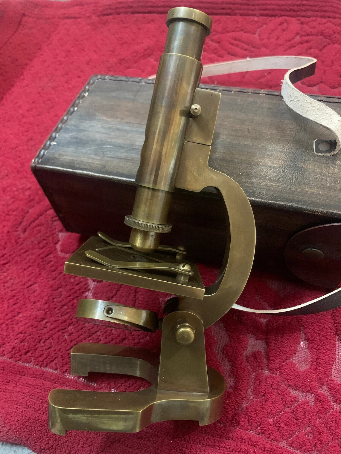 Brass Microscope Student Microscope 7 Inch Antique Type With Leather Cover heave