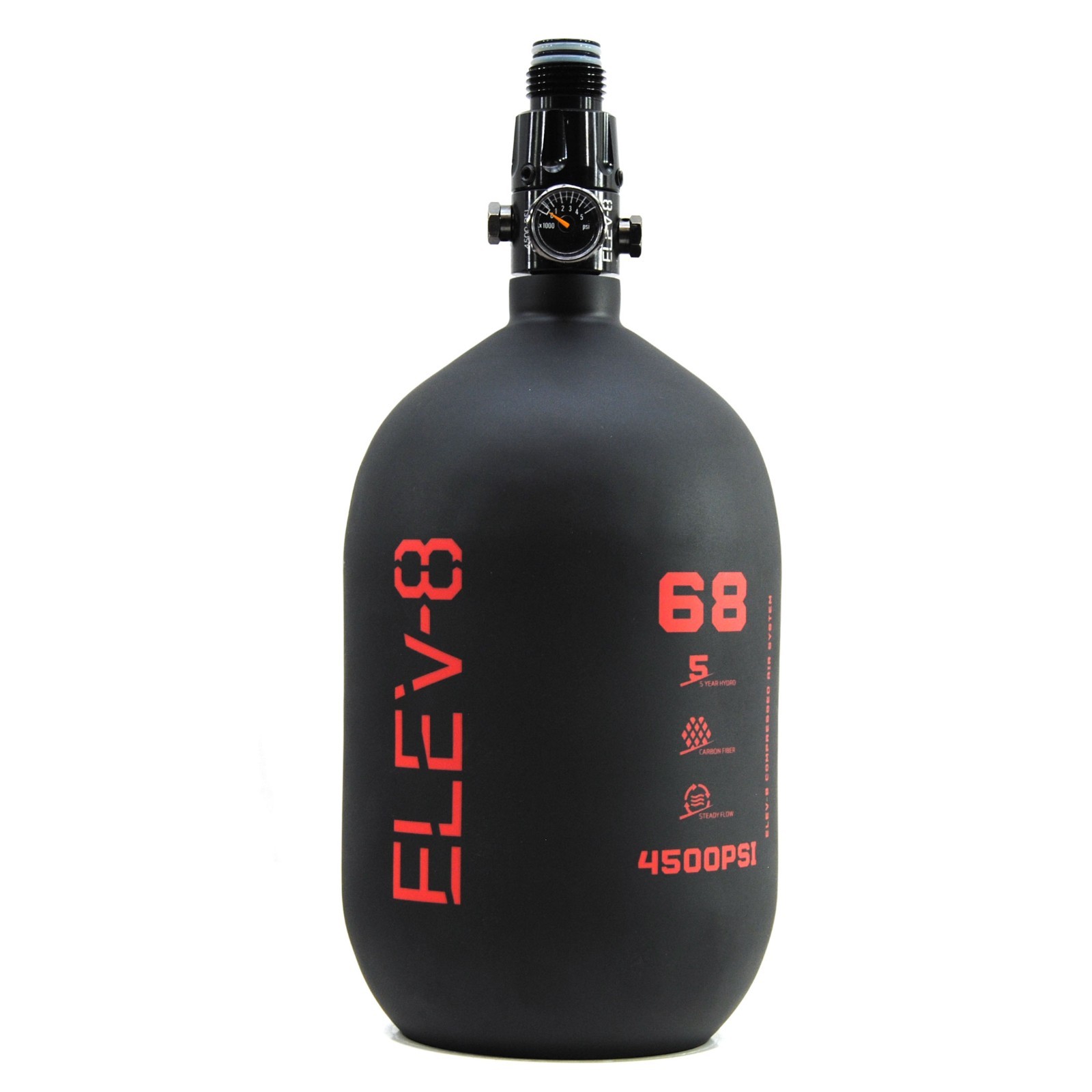 ELEV-8 Products 68ci/4500psi Paintball Carbon Fiber HPA Tank Matte Black/Red