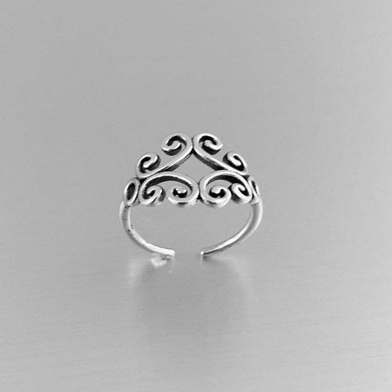 WOMEN'S Multiple Swirl Adjustable Toe Ring Fine Solid Metal 925 Sterling Silver