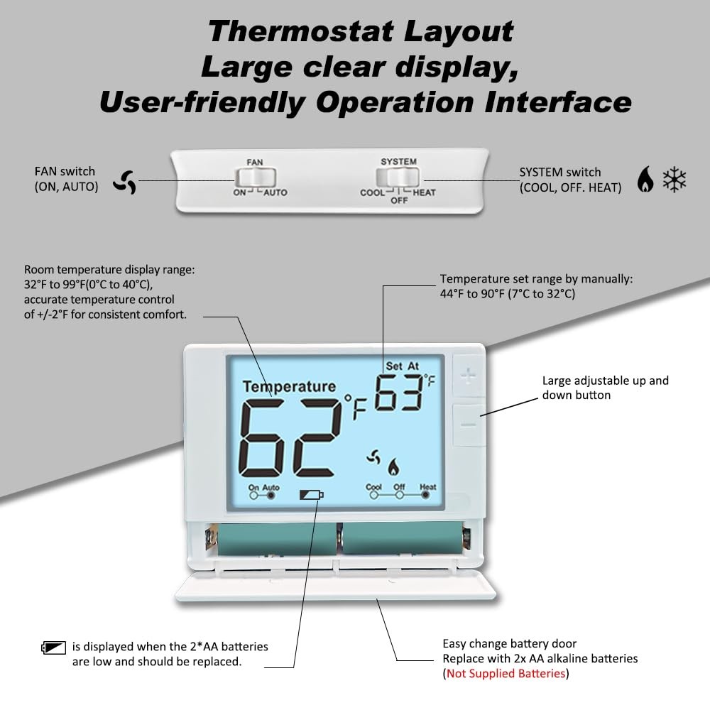 Non-Programmable Thermostat for Conventional Single-Stage Systems, 1 Heat/1 C...