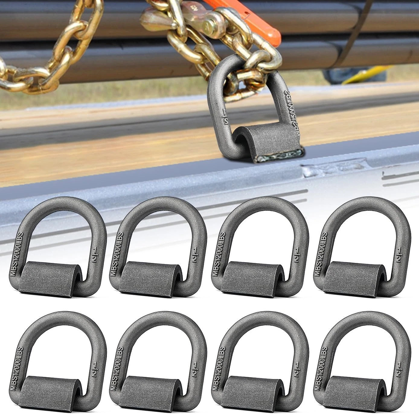 8 Pack Weld-On Forged D Ring, Heavy Duty 1/2" D-Ring Trailer Tie Down Anchor