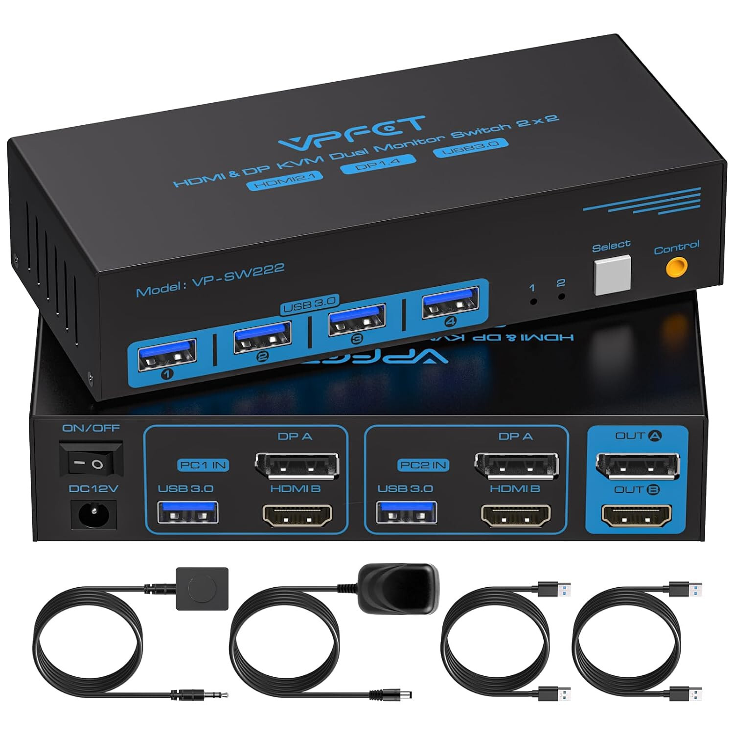 ✅ VPFET Dual Monitor HDMI+Displayport KVM Switch 2 x 2 USB3.0 Switcher VP-SW222
